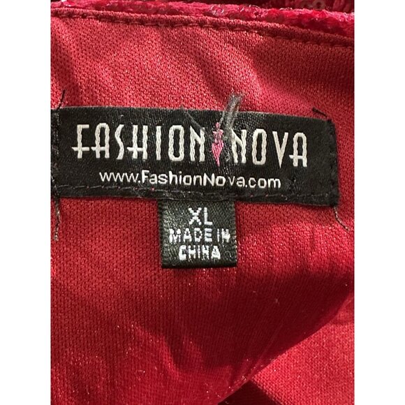 Fashion Nova Dress Cherry Red Ayana Corset Sequin Tulle Mesh Overlay Double Slit - Picture 9 of 16